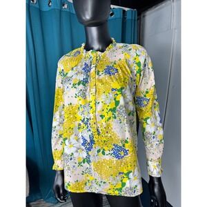 J.Crew Floral Print Blouse‎ XXS Long Sleeve Button Up Ruffle Neck Top